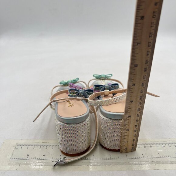 XYD Blue Multi Rhinestone Crystals Chunky Heels Open Toe Sandals Bowknots Shoes - Picture 5 of 8